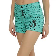 Disney’s The Little Mermaid High-Waisted Shorts From Hot Topic Size 3 Look At These Shorts, Aren't They Neat? Sea Foam Green Shorts From Disney's The Little Mermaid With A Black Polka Dot And Shell Print, Ariel Silhouette Graphic And A High Waist. Make Them Part Of Your World, Stat. Approx Inseam 4” Approx Rise 10” 98% Cotton; 2% Spandex Wash Cold; Dry Low Ariel Silhouette, 80s Shorts, Disney Shorts, Disney Mom, Mickey Mouse Shorts, Tie Dye Sweats, Part Of Your World, Disney S, Shell Print