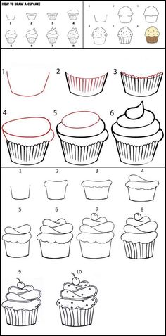 how to draw cupcakes step by step instructions for kids and adults with pictures