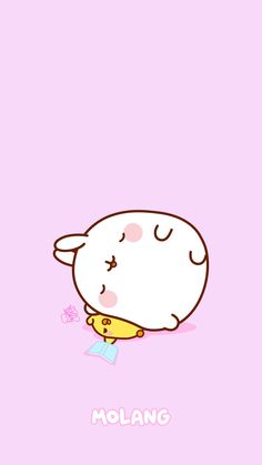 an animal with its eyes closed and the words molang on it's side