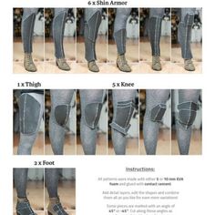 the instructions for how to wear leggings in different styles and colors, including knee pads