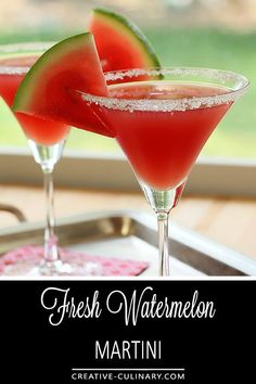 two watermelon cocktails with text overlay that reads, mouthwatering watermelon recipes for summer