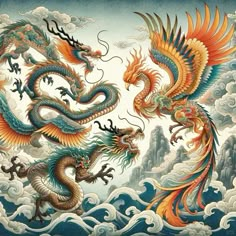 Chinese Dragon And Phoenix Art, Phoenix And Dragon, Phoenix Artwork, Phoenix Dragon, Phoenix Tattoo Design, Mythical Creatures Fantasy, Dragon Phoenix, Dragon Artwork Fantasy