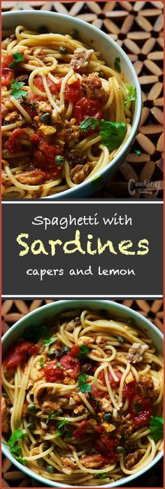 spaghetti with sardines, capers and lemon