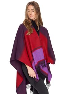 Fringed Shawl with Colour Panels - Red/Purple This red and purple toned reversible shawl is designed with fringe in a color panel pattern. It can be flipped around with alternate colors giving you two options of how to wear and style. A light, flowy and stylish addition to your wardrobe. Product Details: Material: 100% Acrylic Jacquard Woven Velour Color: Red/Purple Size: One Size Fits Most 120 x 160 cm Available at The Celtic Gift Store. Fringed Shawl with Colour Panels - Red/Purple This red an Fringe Shawl, Red And Purple, Harris Tweed, Jacquard Weave, Gift Store, Red Purple, Scarf Wrap, Scarf Accessory, Women's Accessories