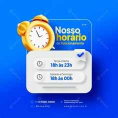 a blue and white poster with an alarm clock next to the words noso horato