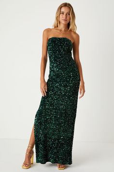 Emerald Green Sequin Dress - Sequin Maxi Dress - Strapless Gown - Lulus Emerald Green Sequin Dress, Green Dress Formal, Sparkly Bridesmaids, Green Sequin Dress, Casual Formal Dresses, Sequin Bridesmaid Dresses, Emerald Green Dresses, Formal Dresses Gowns, Sequin Maxi Dress