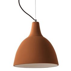 a brown light hanging from a ceiling fixture with a black cord attached to the end