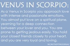 the words venus in scorpio are written on a blue background with white lettering