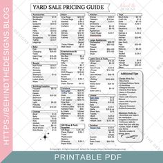 the printable yard sale pricing guide