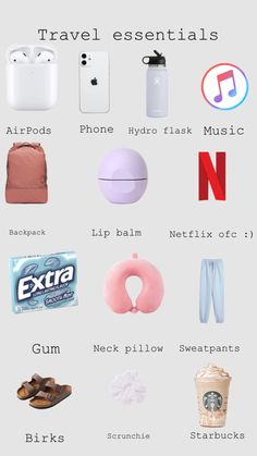 travel essentials for the first person to see in an info sheet, with text overlay