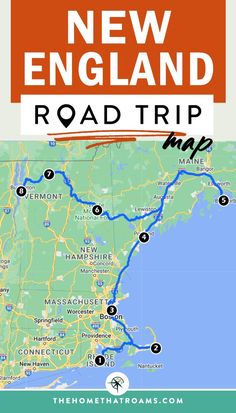 a map with the words new england road trip on it