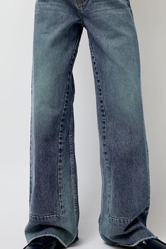 Mid rise jean with relaxed, slightly flared leg. Slim fit through the hip and thigh with unique seaming construction to widen the leg shape. Mid Rise Jeans, Mid Rise, Slim Fit, Blue