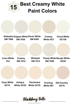 the best creamy white paint colors for interior walls and ceilings, from top to bottom