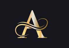 gold letter logo with wavy lines on black background