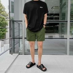 Black Shirt And Shorts Outfit Men, Green Shorts Outfit Men, Boxer Pants, Mens Shorts Outfits