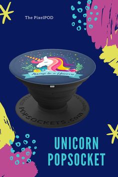 an image of a popsockt with the words unicorn on it and stars in the background