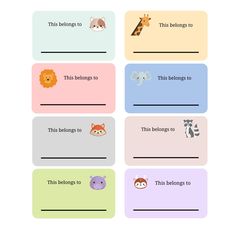 an animal themed reward card with animals on it and the words, this belongs to