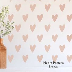 WallCutz  Heart Wall Pattern Stencil Stencil Farmhouse Stencils, Wall Paint Patterns, Pattern Stencil, Wall Pattern, Teal Walls, Girly Room, Heart Wall, Unique Crafts, Floor Patterns