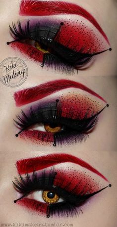 Harley Quinn inspired Harley Quinn Make-up, Bunny Eyes, Extreme Make-up, Carnaval Make-up, Pelottava Halloween, Teknik Makeup, Queen Of Hearts Makeup, Futuristic Makeup, Fantasy Make-up