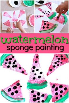 watermelon sponge painting is an easy art project for kids