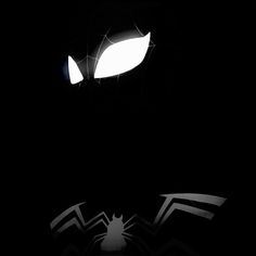 a spider - man logo is shown in the dark with its light shining on it