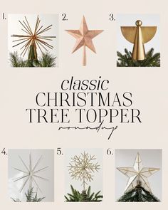 christmas tree toppers are shown in different styles and sizes, with the words classic christmas tree topper