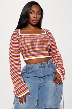 Available In Multi Color. Pullover Sweater Long Sleeve Square Neck Striped Cropped Ribbed Hem Disclaimer: Stripe Placement Will Vary. 100% Cotton Imported | Missy Striped Sweater size Large by Fashion Nova Spring Striped Long Sleeve Knit Top, Trendy Striped Stretch Sweater, Trendy Long Sleeve Knit Top, Striped Long Sleeve Crop Top For Fall, Fitted Multicolor Crop Top For Fall, Trendy Fitted Striped Knit Top, Trendy Stretch Multicolor Sweater, Trendy Multicolor Stretch Sweater, Multicolor Ribbed Tops For Fall