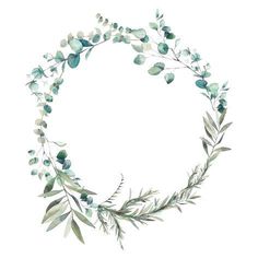 a watercolor wreath with leaves and branches