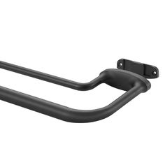 the handlebars are black and have two handles on each side, with one end pointing