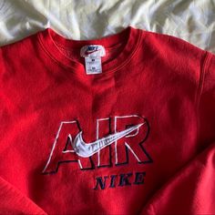 - Purchased From Another Seller, But Never Worn By Me! Im A Large But I Like My Crews Oversize! - From The 90s - Its A True Medium! - Bought For $200 - Amazing Condition Nike Red Crew Neck Sweatshirt, Air Nike, Sweaters Vintage, Nike Crewneck, Nike Sweaters, Vintage Air, Nike Sweater, The 90s, Nike Women