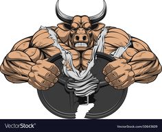 an illustration of a bull flexing his muscles in front of the camera with both hands