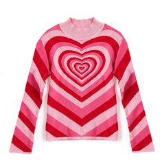 Free Size: Bust: 92 cm/ 36.2 in, Sleeves: 58 cm/ 22.8 in, Length: 57 cm/ 22.4 inMaterial: Cotton, Polyester Argyle Sweaters, Harajuku 90s, Striped Heart, Heart Wave, Hot Pink Sweater, Pull Rose, Red Love Heart, Sweater Season