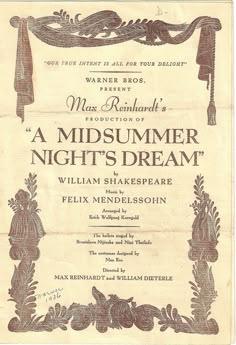 the front cover of a midsummer night's dream, written in brown ink on parchment paper