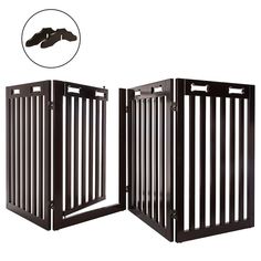 two black metal dog gates with one open and the other closed, both side by side