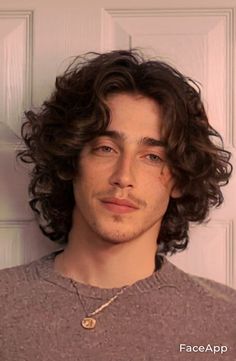 Men’s Curly Hairstyle, Loose Perm Men Long Hair, Curly Guy Haircut, Mens Curly Hairstyles Long, Masc Curly Hair Cuts, Curly Haircut Man, Aesthetic Faceclaims, Medium Length Hair Men Curly, Curly Flow Men