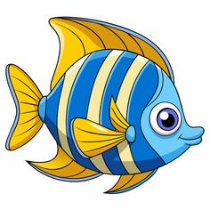 a blue and yellow striped fish with big eyes on a white background stock photo - budget conscious