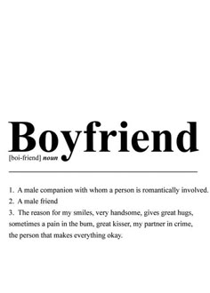 the words boyfriend are written in black and white on a white background with an image of a