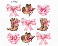 pink bows and cowboy boots clipart set