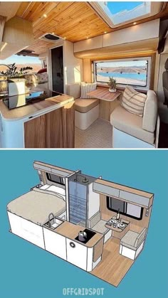 the inside and outside view of a motorhome that has been built to look like a boat