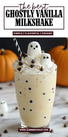 the best ghosty vanilla milkshake recipe with whipped cream and chocolate sprinkles