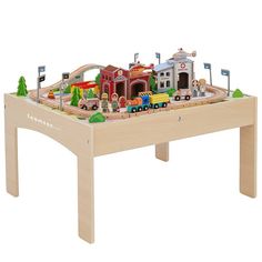 On the right track. Your little engineer will have endless fun with this Country Train & Table Set from Teamson Kids. On the right track. Your little engineer will have endless fun with this Country Train & Table Set from Teamson Kids. FEATURES KIDS TABLE AND TRAIN SET: Features a colorful train winding around a town with a fire station, a hospital, and townspeople for non-stop fun MULTIPLE CONFIGURATIONS: Can be assembled in 3 different patterns for a customizable setup and versatile playtime o Wooden Train Table, Preschool Play, Kids Activity Table, Train Table, Wooden Train Set, Train Sets, Activity Table, Wooden Train, Kid Table