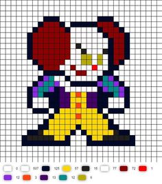 Clown Pixel Art, Perler Projects, Arte 8 Bits, Perler Bead Templates