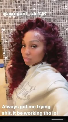 Jayda Wayda Burgundy Hair, Burgundy Wand Curls Weave, Burgundy Weave Hairstyles, Big Red Curly Hair, Jayda Wayda Red Hair, 99j Hairstyles, Red Curly Wig For Black Women, 99j Deep Wave Wig, Valentine’s Day Hairstyles Black Women