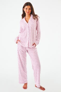 Hearts Long Sleeve Polo Pajamas | Roller Rabbit Roller Rabbit Pajamas, Cozy In Bed, Womens Dress Tops, Hearts Print, Cute Pajama Sets, Roller Rabbit, Casual Tunics, Summer Lookbook, Polo Top