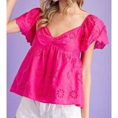 Sofia Eyelet Sweetheart Top in Pink Preppy Tops, Sweetheart Top, Preppy Winter, Peach Blouse, Black Sheer Blouse, Eyelet Fabric, Eyelet Top, Pink Fits, Black Lace Tops