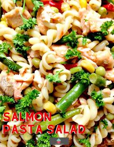 a pasta salad with chicken, broccoli and peppers