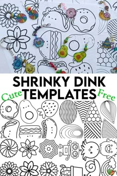 the printable coloring page for shrinky dink templates is shown in black and white