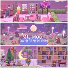 two screens showing the same room in animal crossing, and one with a moon on it