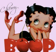 an image of a woman with cherries on her head and the words boop