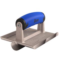 a blue and black sharpener on a white background